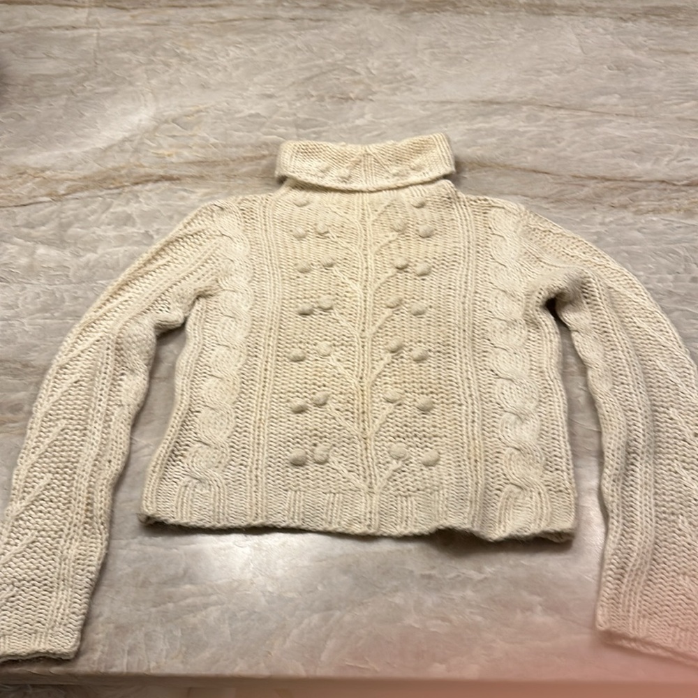 Cropped Cream Hand Knit Sweater